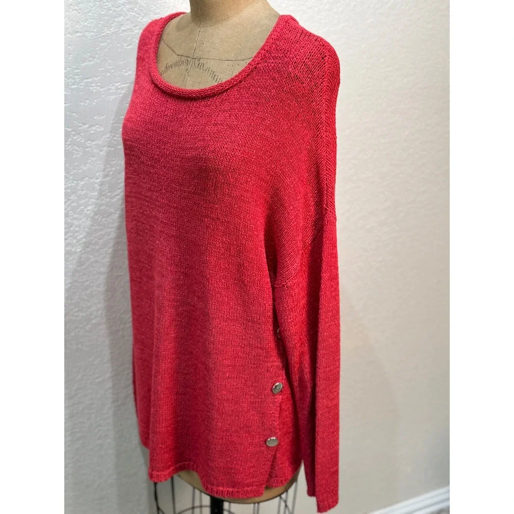 Grace Red Knit‎ Sweater Button Detail Long Sleeve Round Neck Pullover Casual XL